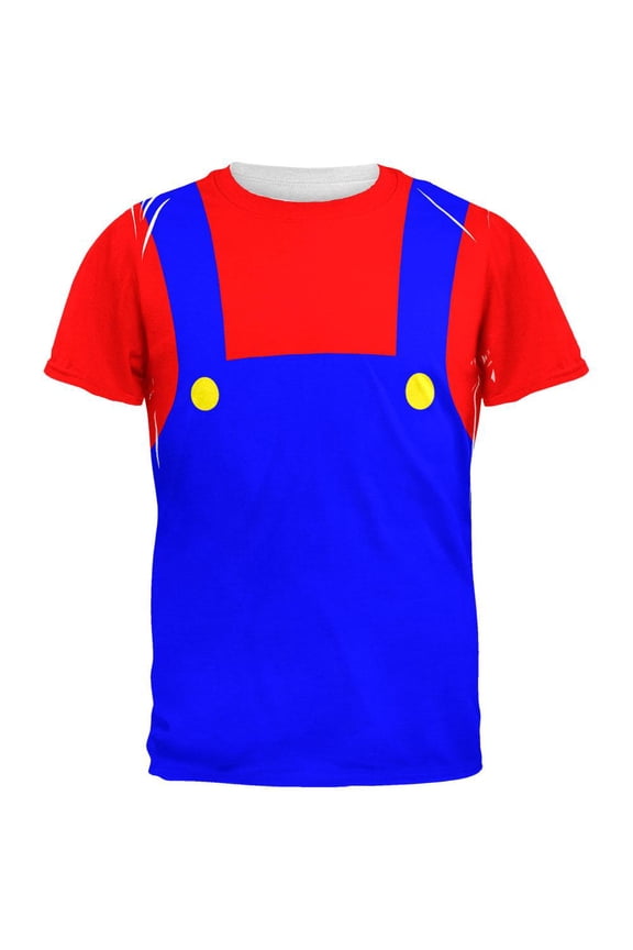Halloween Italian Red Plumber Costume All Over Adult T-Shirt - 2X-Large