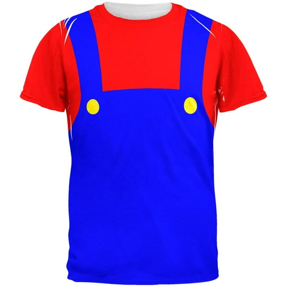 Halloween Italian Red Plumber Costume All Over Adult T-Shirt - Medium
