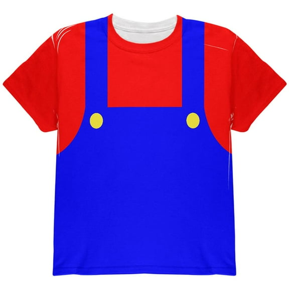 Halloween Italian Red Plumber Costume All Over Youth T Shirt Multi YXL