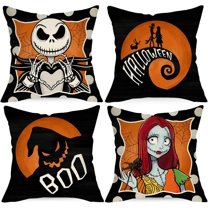 Halloween Jack Decorative Throw Pillow Covers 16 x 16 Set of 4, Sally Ghost Boo Black Cushion Case Decor, Polka Dots Funny Holiday Home Decoration for Sofa Couch