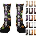 thumbnail image 1 of Halloween Lantern Pumpkin Print Socks, All Over Pumpkin Print Mid Calf Socks, Classic Novelty Socks for Halloween Celebration and Daily Outfit Light Purple, 1 of 7