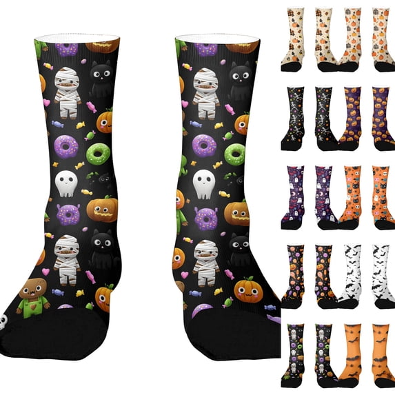 Halloween Lantern Pumpkin Print Socks, All Over Pumpkin Print Mid Calf Socks, Classic Novelty Socks for Halloween Celebration and Daily Outfit Light Purple