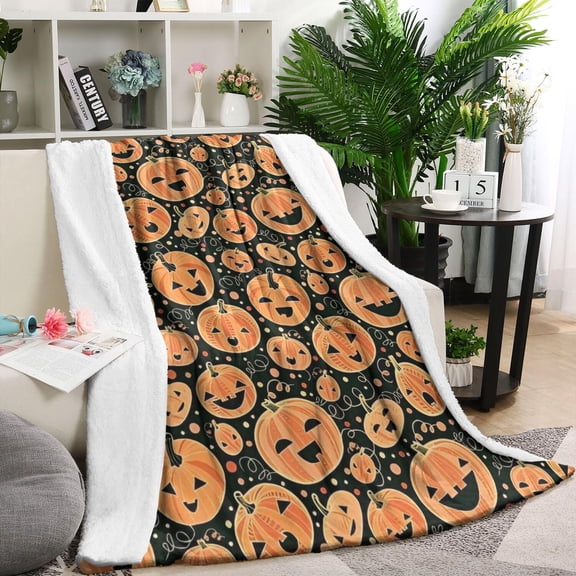Halloween Jack Lanterns Galore Pattern Blanket,Comfortable Soft Flannel Throw Blanket,All Season,Warm Lightweight Blankets for Sofa Bed Couch Living Room Chair,60"x80"