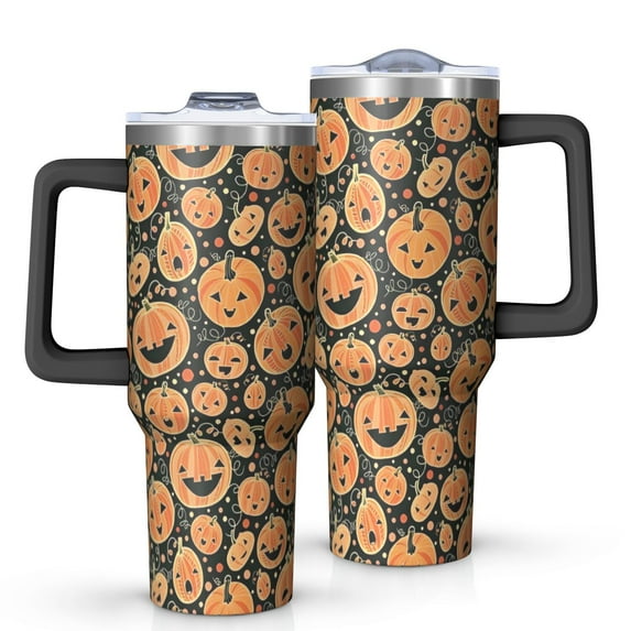 Halloween Jack Lanterns Galore Pattern Tumbler with Handle and Lid,40oz Double Wall Vacuum Insulated Tumbler,Cups Gift for Women and Men