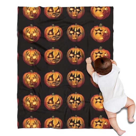 Halloween Jack Lanterns Pattern Blanket,Comfortable Soft Flannel Throw Blanket,All Season,Warm Lightweight Blankets for Sofa Bed Couch Living Room Chair,30"x40"
