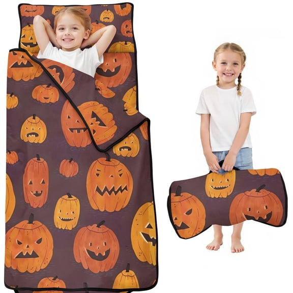 Halloween Jack Lanterns Variety Pattern Toddler Nap Mats for Kids Preschool,50"x20" Sleeping Mat Bag or Kids,Toddler Sleeping Bag,Toddler Nap Mat or Daycare