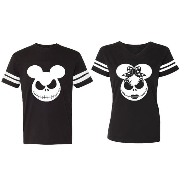 Halloween Jack Mouse Ears Matching Couple Cotton Jerseys (Men Black / Women Black) (Men XXL / Women XXL)