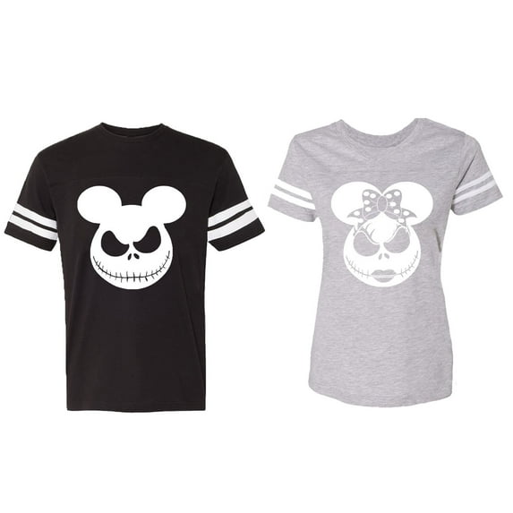 Halloween Jack Mouse Ears Matching Couple Cotton Jerseys (Men Black / Women Heather) (Men XL / Women M)