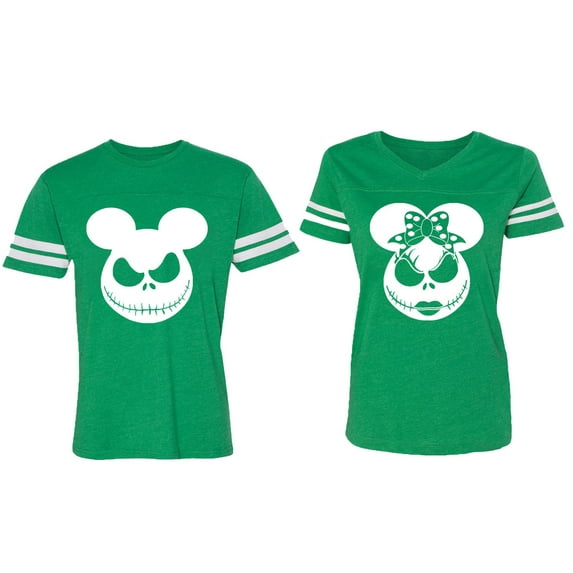 Halloween Jack Mouse Ears Matching Couple Cotton Jerseys (Men Green / Women Green) (Men M / Women M)