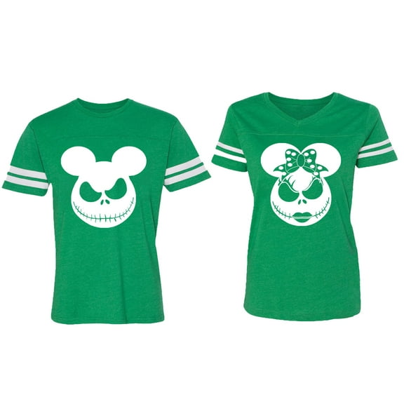 Halloween Jack Mouse Ears Matching Couple Cotton Jerseys (Men Green / Women Green) (Men XXL / Women XL)