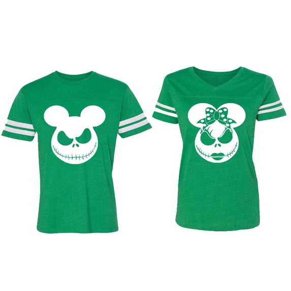 Halloween Jack Mouse Ears Matching Couple Cotton Jerseys (Men Green / Women Green) (Men XXXL / Women XXL)