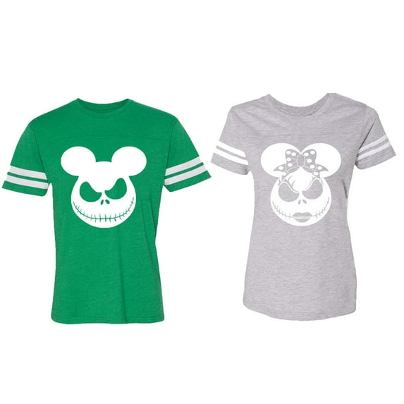 Halloween Jack Mouse Ears Matching Couple Cotton Jerseys (Men Green / Women Heather) (Men L / Women L)