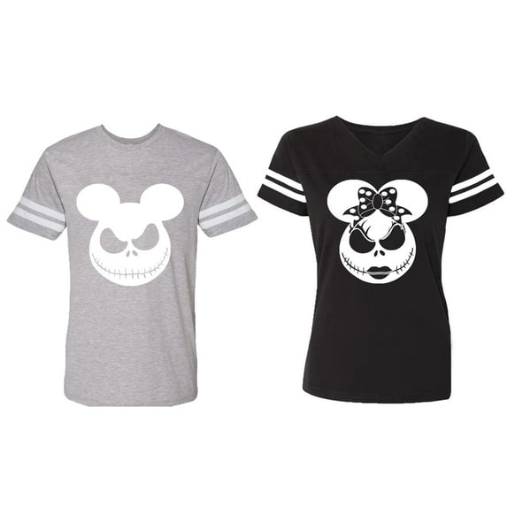 Halloween Jack Mouse Ears Matching Couple Cotton Jerseys (Men Heather / Women Black) (Men S / Women S)