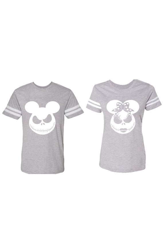 Halloween Jack Mouse Ears Matching Couple Cotton Jerseys (Men Heather / Women Heather) (Men L / Women L)