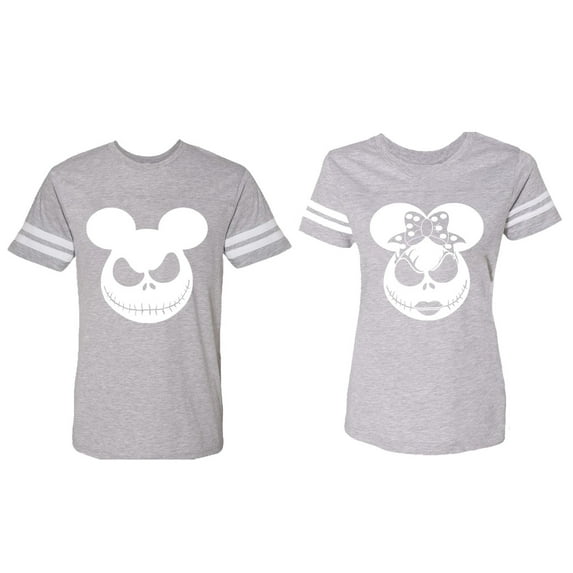 Halloween Jack Mouse Ears Matching Couple Cotton Jerseys (Men Heather / Women Heather) (Men M / Women XXL)