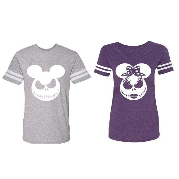 Halloween Jack Mouse Ears Matching Couple Cotton Jerseys (Men Heather / Women Purple) (Men S / Women XL)