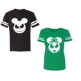 thumbnail image 1 of Halloween Jack Mouse EarsUnisex Couple Matching Cotton Jersey style T-Shirt Contrasting stripes on sleeves (Men Black / Women Green) (Men M / Women M), 1 of 3