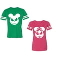 thumbnail image 1 of Halloween Jack Mouse EarsUnisex Couple Matching Cotton Jersey style T-Shirt Contrasting stripes on sleeves (Men Green / Women Pink) (Men XL / Women S), 1 of 3