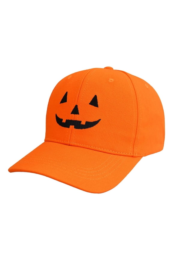 Halloween Jack-O'-Lantern Baseball Cap, Adjustable Adult Pumpkin Face Hat with Embroidered Grin, Spooky Party Costume Accessory, 1 PC Saffron