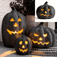 thumbnail image 1 of Halloween Jack O Lantern Decoration with Flameless Candle, Handmade Resin Pumpkin Light for Rustic Fall Home Decor, Front Porch Entryway Table Centerpiece, 1 of 6