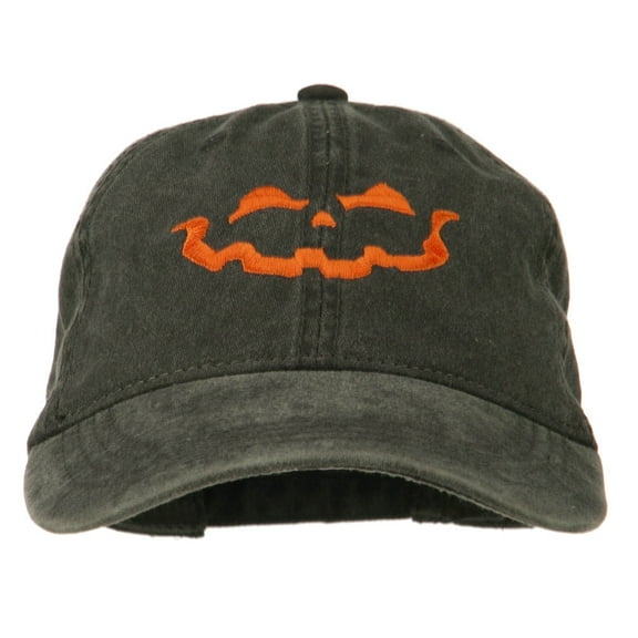 Halloween Jack O Lantern Embroidered Washed Dyed Cap - Black OSFM