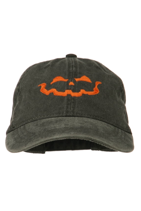 Halloween Jack O Lantern Embroidered Washed Dyed Cap - Black OSFM