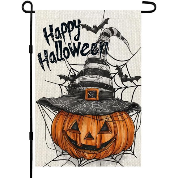 Halloween Jack O'Lantern Garden Flag 12x18 Inch Double Sided Small Holiday Outdoor Yard Decoration