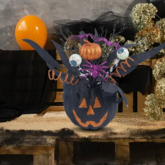 Halloween Jack-O-Lantern Light, Halloween Pumpkin Decorations Indoor, Plastic Pumpkin Light Ornaments, Jack-O-Lantern Decor, Pumpkin Lantern Flower Arrangement for Home Holiday Party Supplies C2