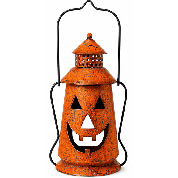 Halloween Jack O Lantern Metal Rustic Decor Candle Holder Indoor Outdoor Orange Medium 10.5" x 6"