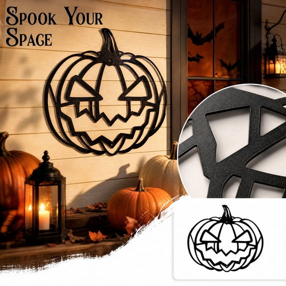 Halloween Jack O Lantern Pumpkin Hanging Ornament, Halloween Decorations Evil Pumpkin Decor, Halloween Iron Pendant for Front Door Window, Halloween Indoor Outdoor Party Scene Layout,12x11Inch
