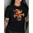 thumbnail image 1 of Halloween Jack O Lantern Scarecrow Graphic Tee Top Short Sleeve Round Neck Commuting T-Shirt Black S-5XL, 1 of 5