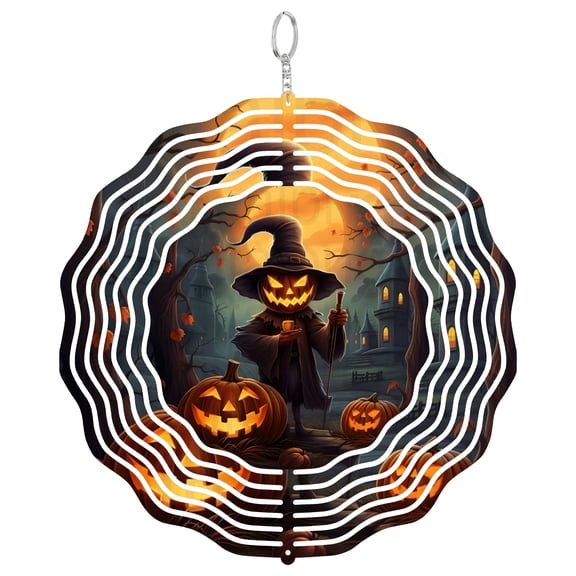 Halloween Jack O Lantern Scene 3D Wind Spinner Kinetic Hanging Garden Decor Yard Art
