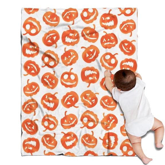 Halloween Jack O Lantern Silhouettes Pattern Blanket,Comfortable Soft Flannel Throw Blanket,All Season,Warm Lightweight Blankets for Sofa Bed Couch Living Room Chair,30"x40"