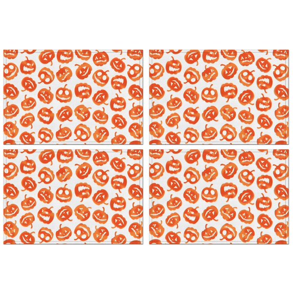 Halloween Jack O Lantern Silhouettes Pattern Summer Placemats Table Placemats Set Of 4-Linen Kitchen Washable Placemats Table Mats 11.8"x17.7" Non-Slip Heat Resistant