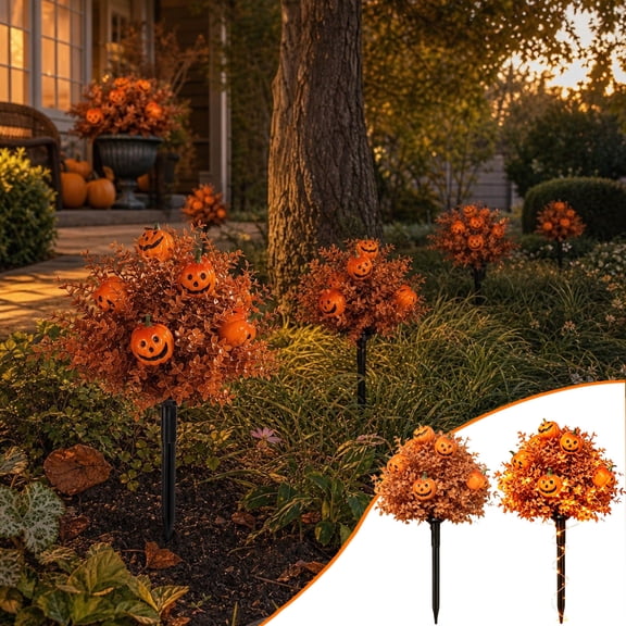 Halloween Jack O Lantern Yard Stakes, Halloween Decorations Outdoor with Simulated Pumpkin, Jack-o-Lantern Stacked Garden Stakes for Party Pathway Porch Patio Decor