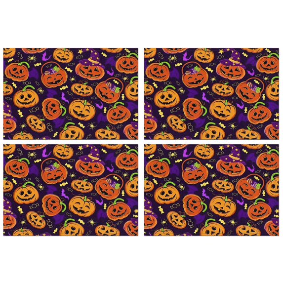 Halloween Jack O Lanterns with Candy Summer Placemats Table Placemats Set Of 4-Linen Kitchen Washable Placemats Table Mats 11.8"x17.7" Non-Slip Heat Resistant