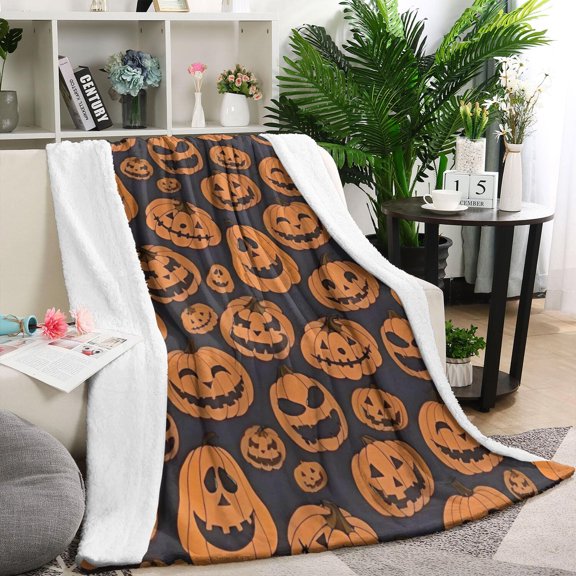 Halloween Jack O Lanterns on Dark Background Blanket,Comfortable Soft Flannel Throw Blanket,All Season,Warm Lightweight Blankets for Sofa Bed Couch Living Room Chair,60"x80"