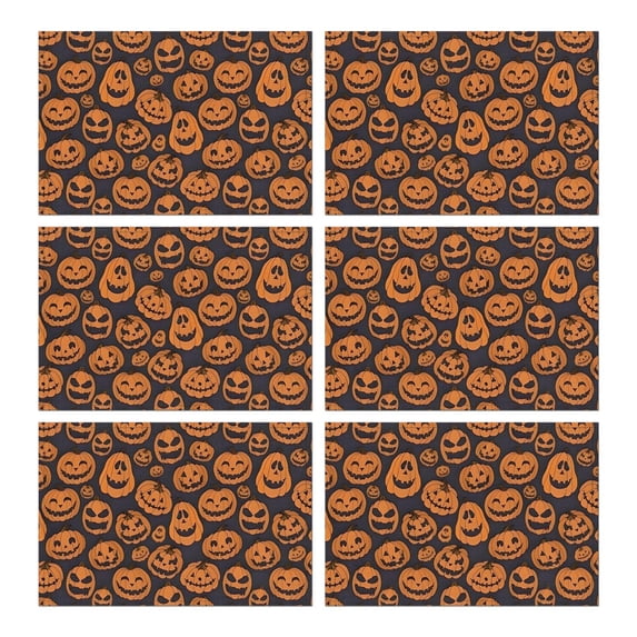Halloween Jack O Lanterns on Dark Background Summer Placemats Table Placemats Set Of 6-Linen Kitchen Washable Placemats Table Mats 11.8"x17.7" Non-Slip Heat Resistant