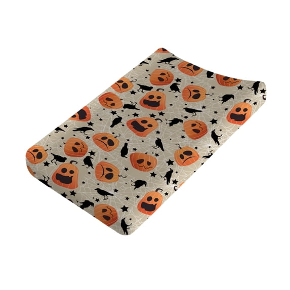 Halloween Jack O Pumpkins Changing Pad Covers Black Crow Spider Star Diaper Changing Table Sheets for Boy Girl Summer Soft Stretchy Baby Change Table Mats 32''x16''