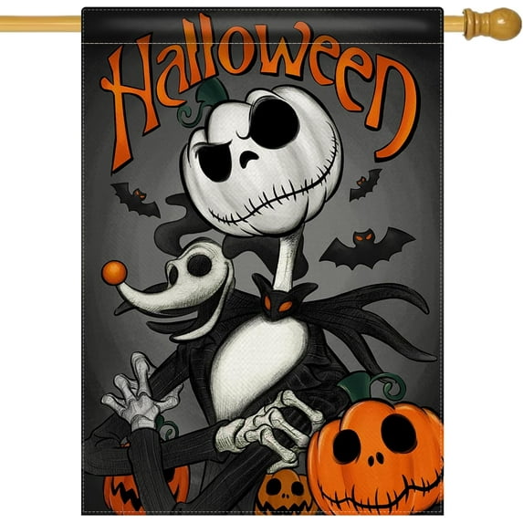 Halloween Jack Skellington Decorative House Flag, Jack O Lantern Pumpkin Skull Bat Garden Yard Outside Decorations, Funny Holiday Outdoor Large Home Decor Double Sided 28 x 40