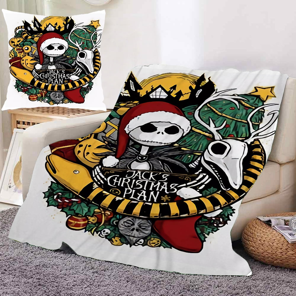 Halloween Jack Skellington Skeleton & Sally Bean Throw Blanket and