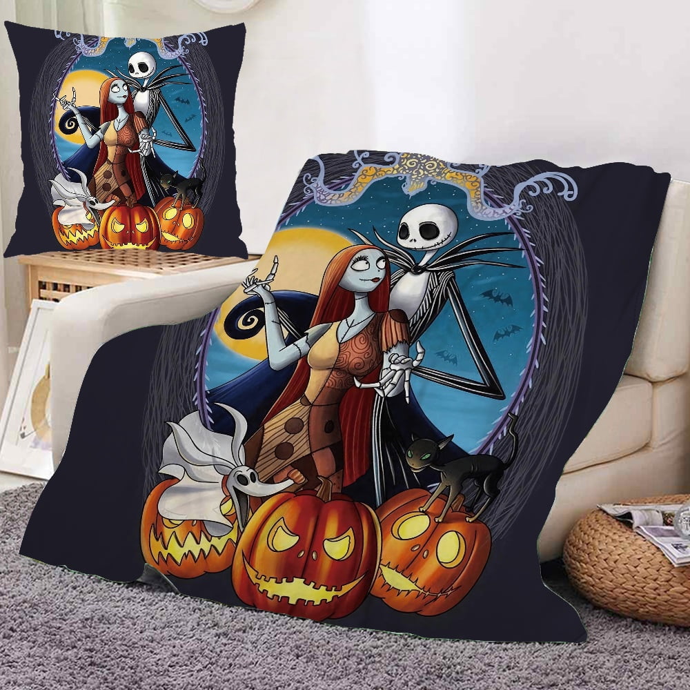 Halloween Jack Skellington Skeleton Throw Blanket and Pillow Cover