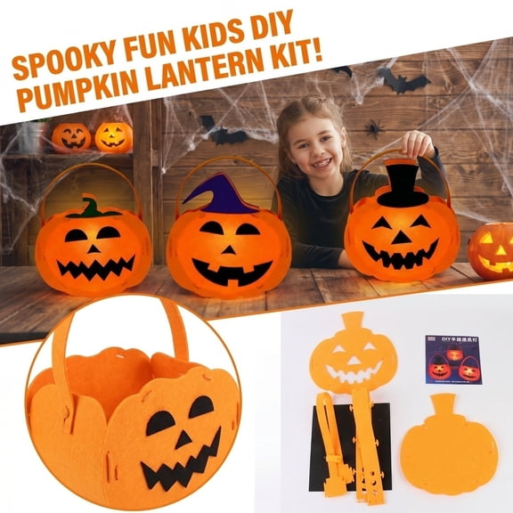 Halloween Jack-o'-Lantern DIY Craft Kit for Kids, Pumpkin Lantern Making Kit with Pre-Cut Pieces and Handle Strap, Halloween Craft Activity Toy for Classroom Party Gift, Style A