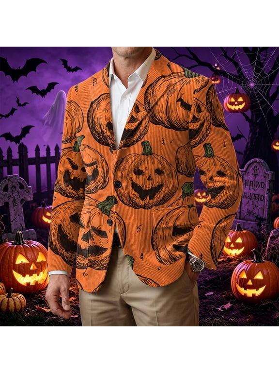 Halloween Jacket for Men Corduroy Jacket 3 Button Lightweight Vintage Halloween Holiday Party Office Blazer