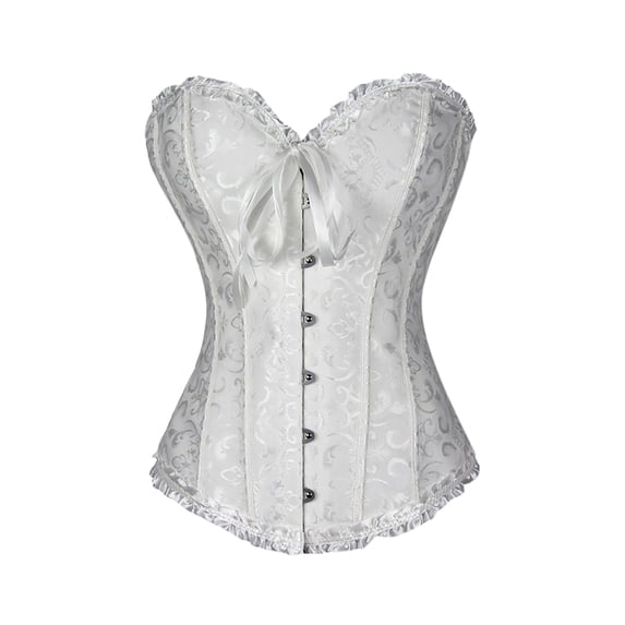 Halloween Jacquard Ruffle Trim Black Overbust Corset Lace Up Waist Trainer Gothic Party Shapewear
