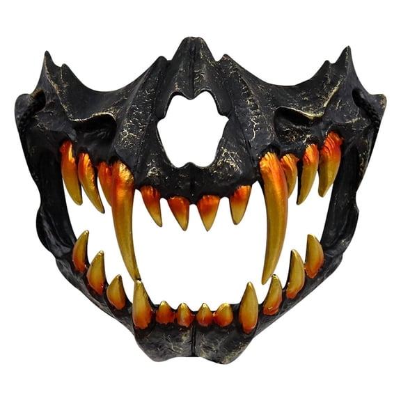 Halloween Japanese Half Mask Costume,Ye Tiger Black Bone Masks,Monster Skull Mask,Resin Mask for Halloween Party Carnival,Ninja Mask Half Face,Halloween Skeleton Mask