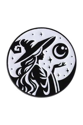 Halloween Jewelry Goth Witch Brooch With Black Cats Moons Enameled Lapel Pin For Punk Accessories Collection