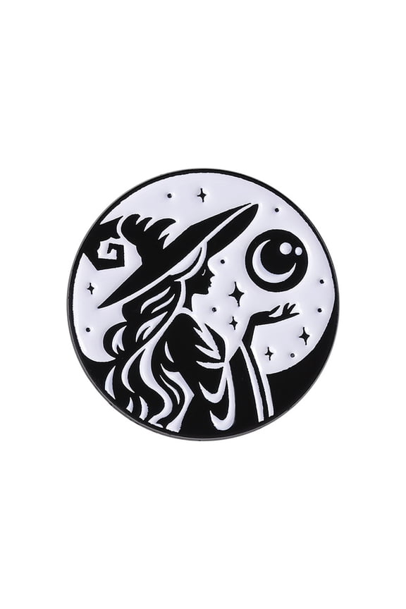 Halloween Jewelry Goth Witch Brooch With Black Cats Moons Enameled Lapel Pin For Punk Accessories Collection