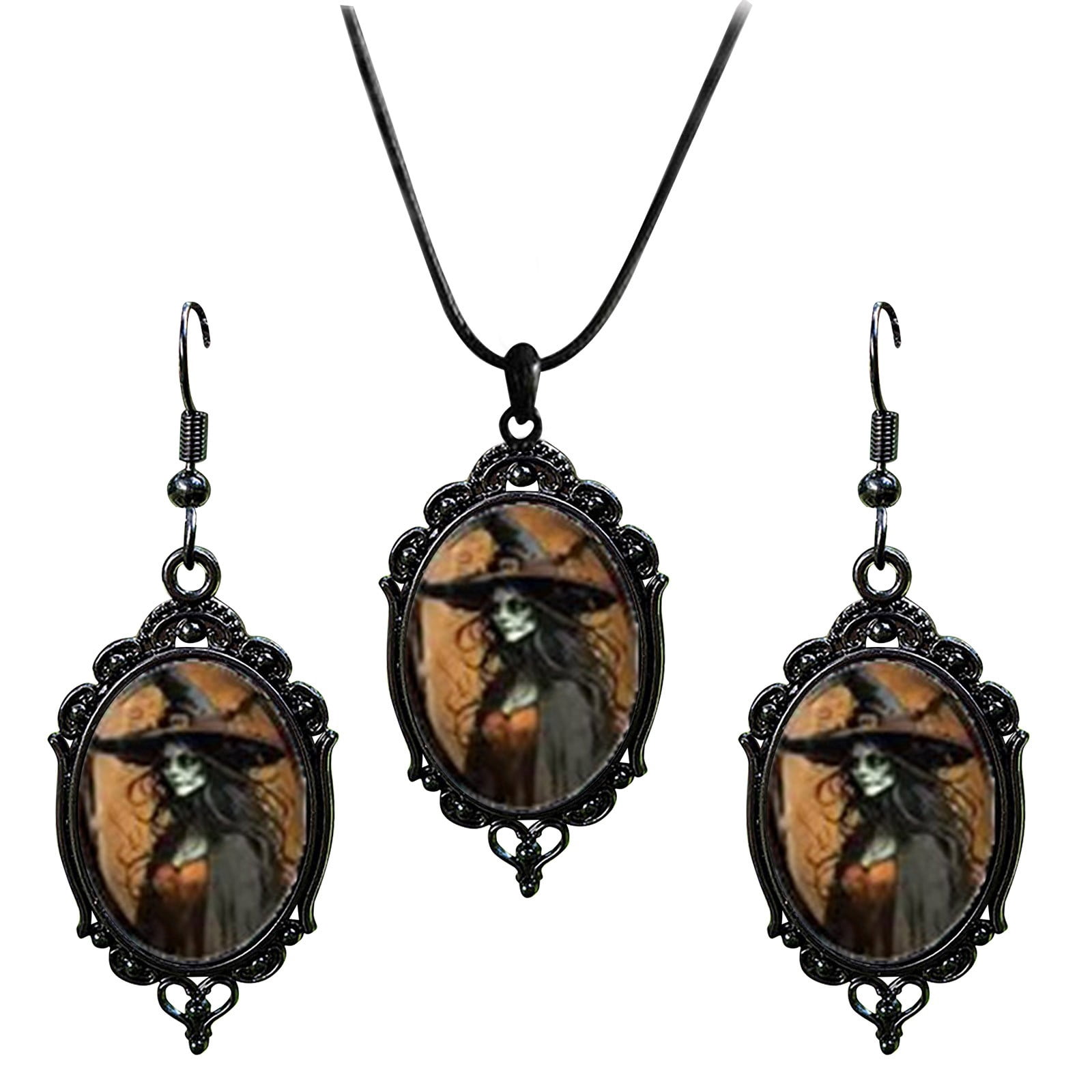Gothic Halloween Earrings For Women - Bat Raven Witch Glass Cameo Punk Victorian Style Jewelry