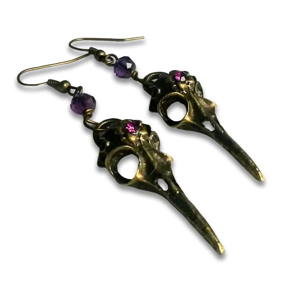 Halloween Jewelry Silver Crow Skull Earrings Charm Dangle Earrings Raven Earrings Bird Skull Jewelry Gothic Gift Set Punk Design